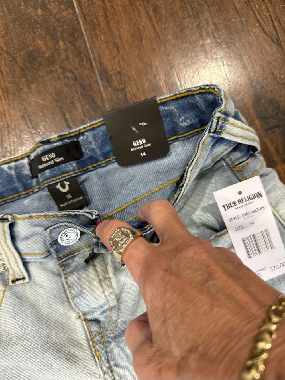 NWT True Religion Geno Relaxed Slim Boys Jeans, 14, Marbled Wash, MSRP $79